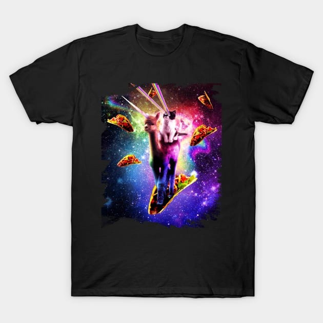 Cosmic Cat Riding Alpaca Unicorn T-Shirt by Random Galaxy